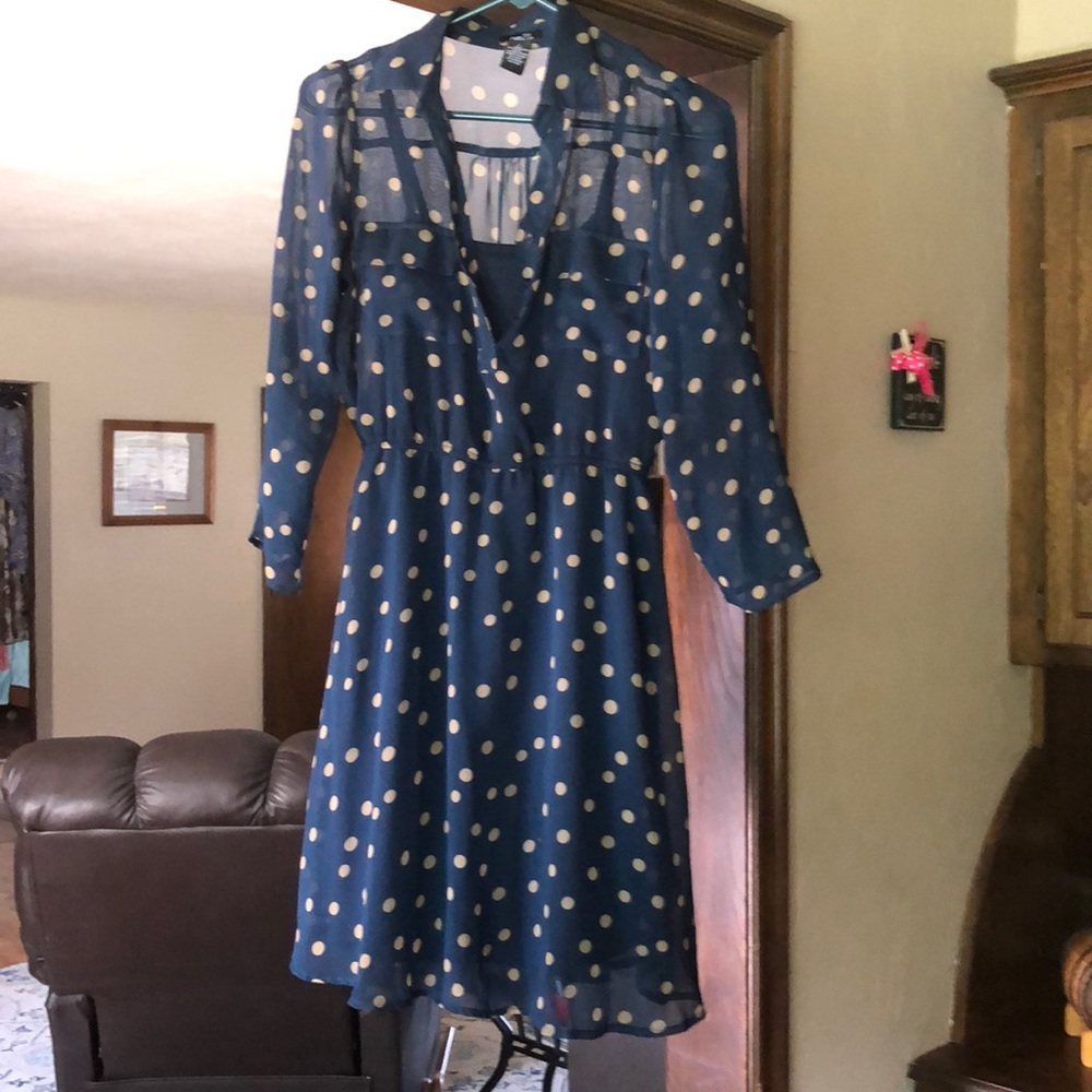 Rue 21 navy dress with khaki polka dots